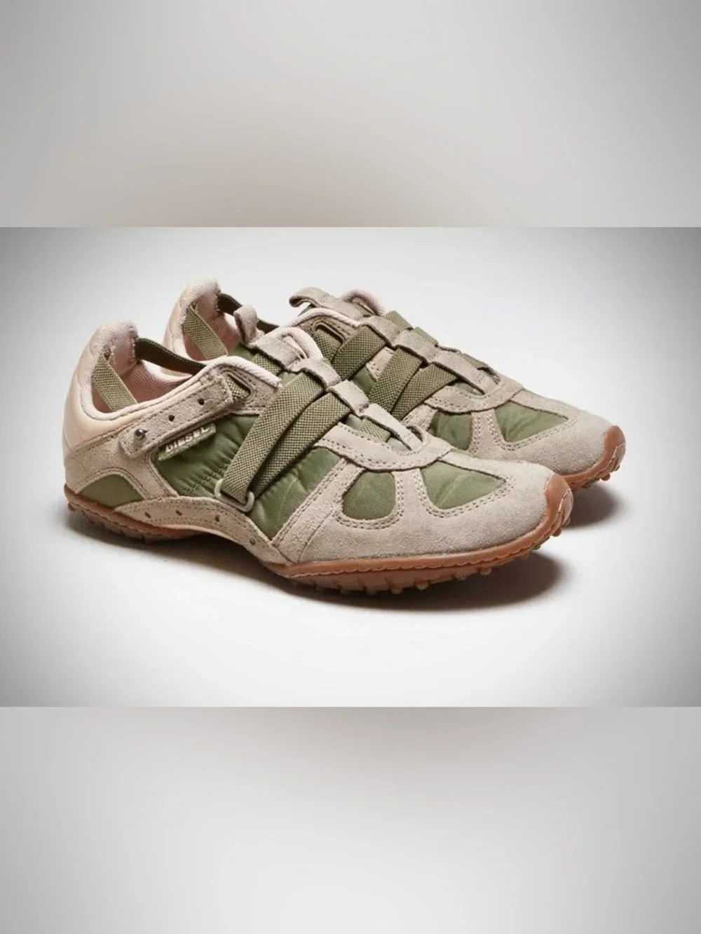 Diesel Moslette Olive Green Tan Suede Leather Sneakers Low Top Trainers Shoe 5.5